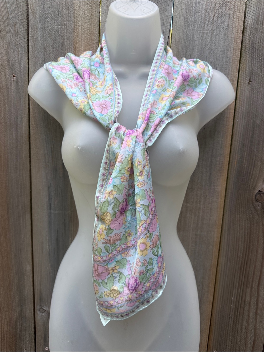 Vintage Liz Claiborne Silk Scarf - Pastel Floral Oblong Lightweight Wrap 1980s